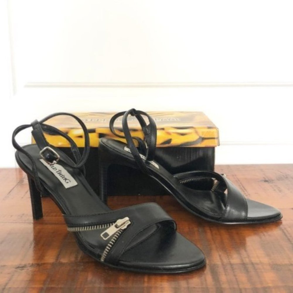Black Stylish Medium Heel with Ankle Strap and Zipper details